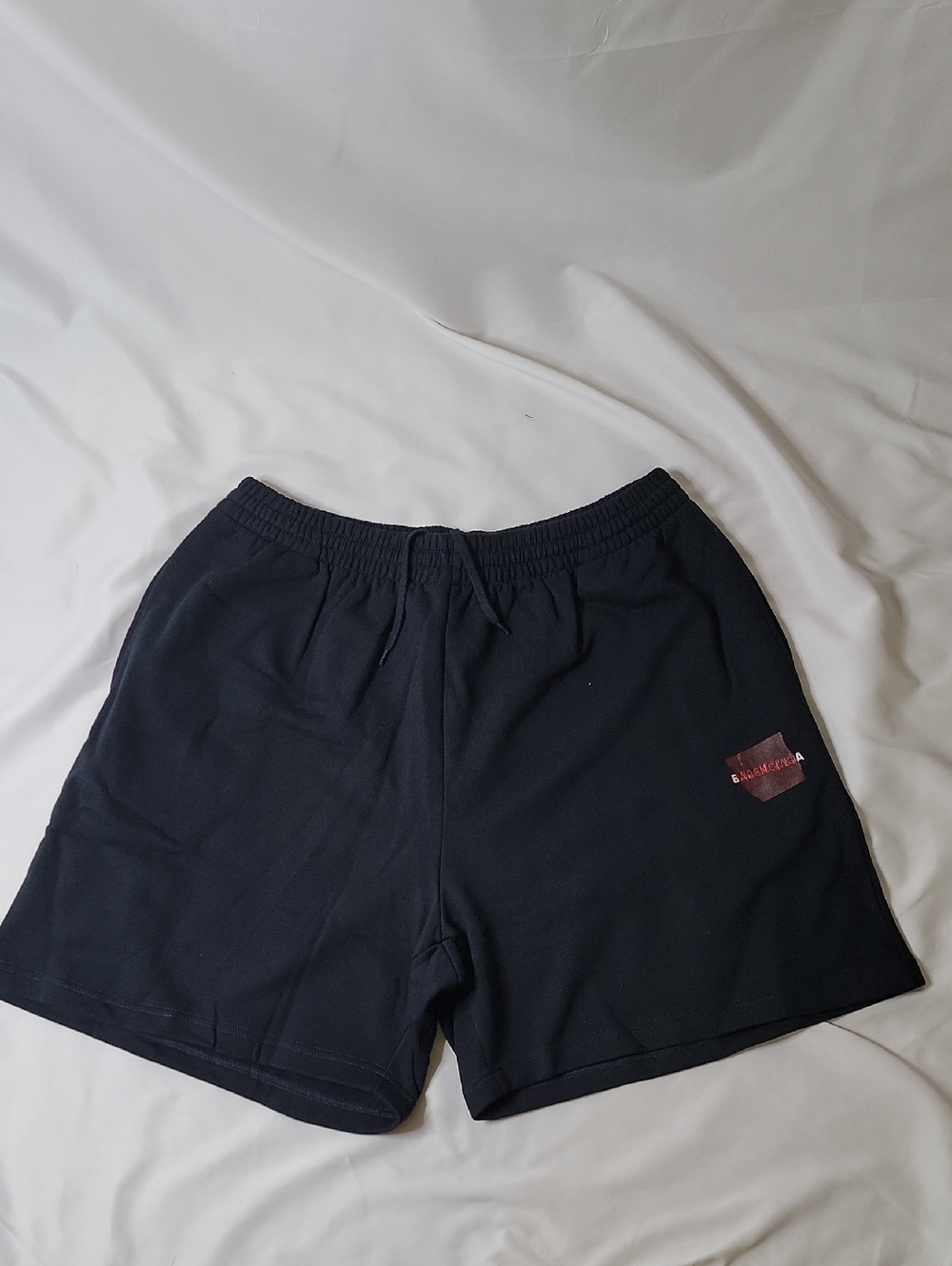 Balenciaga Logo Patch Drawstring Shorts Black Athletic Lounge Shorts